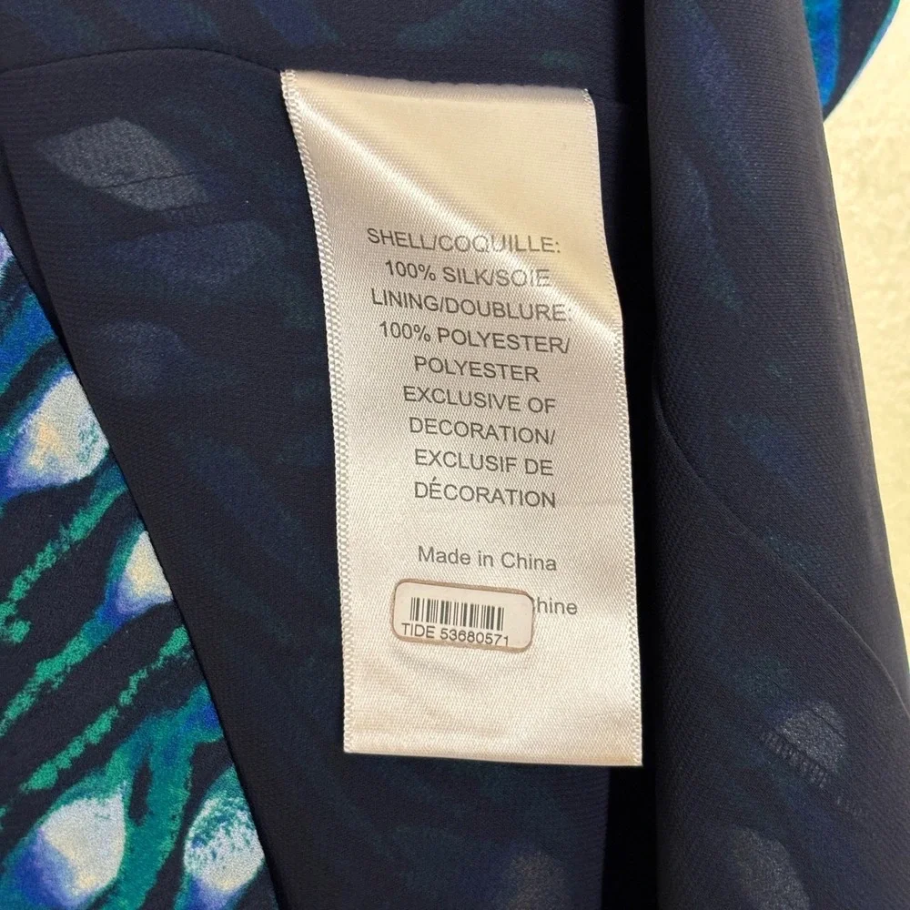 TORY BURCH 100% Silk Dress‎ Size 2 Blue Green Watercolor Short Sleeve Cocktail